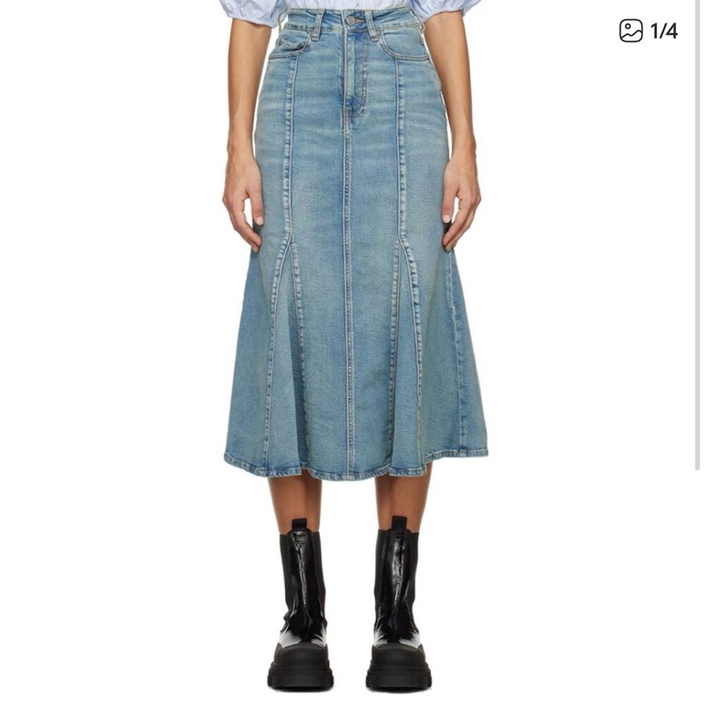 Ganni Blue Denim Midi Skirt